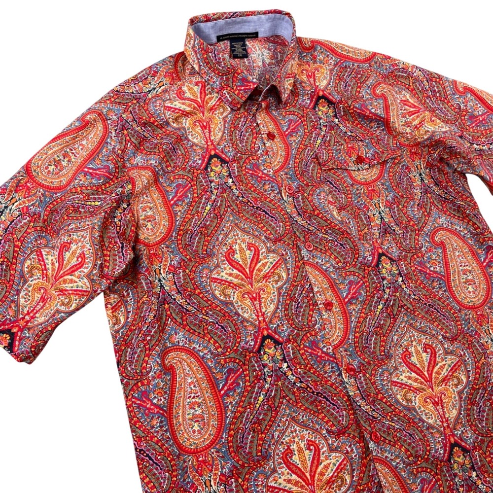 Marithe Francois Girbaud Button Down Shirt Mens XXL Red Paisley Short Sleeve VTG
